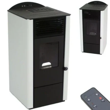 Pelletofen Lory – 9,5 kW Schwarz/Weiß programmierbar mit Fernbedienung & 13,5 kg Tank A+